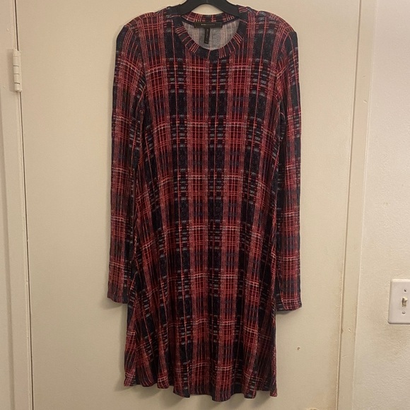 BCBGMaxAzria Red and Black Plaid Long Sleeve Jeanna Dress - Picture 1 of 7